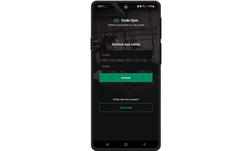 App sendo mostrado no celular.